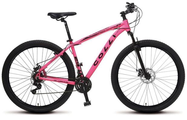 Bicicleta Colli MTB High Performance Rosa Aro 29 Alum. Kit Shimano 21M Susp. Dianteira Freios a Disco Menor preço em Bicicleta Colli MTB High Performance Rosa Aro 29 Alum. Kit Shimano 21M Susp. Dianteira Freios a Disco
