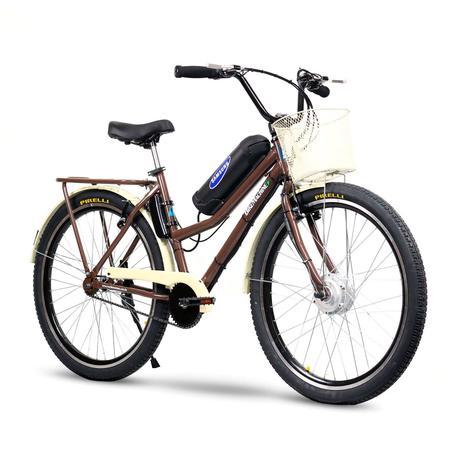 Bicicleta Elétrica Retrô Lithium 350W 36V Marrom - Machine Motors Menor preço em Bicicleta Elétrica Retrô Lithium 350W 36V Marrom - Machine Motors
