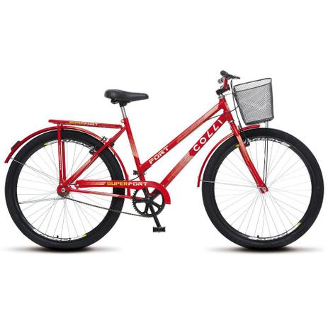 Bicicleta Feminina Adulto Aro 26 Colli Fort com cesta e garupa para passeio sem marchas - Vermelho Menor preço em Bicicleta Feminina Adulto Aro 26 Colli Fort com cesta e garupa para passeio sem marchas - Vermelho
