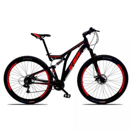 Bicicleta Full Impact Aro 29 Quadro 19 Suspensão 21v Freio a Disco Alumínio Preto Vermelho - KSW Menor preço em Bicicleta Full Impact Aro 29 Quadro 19 Suspensão 21v Freio a Disco Alumínio Preto Vermelho - KSW