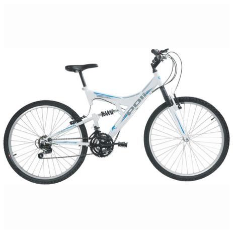 Bicicleta Full Suspension Kanguru 18 Velocidades Aro 26 Branco Polimet 7002 Menor preço em Bicicleta Full Suspension Kanguru 18 Velocidades Aro 26 Branco Polimet 7002