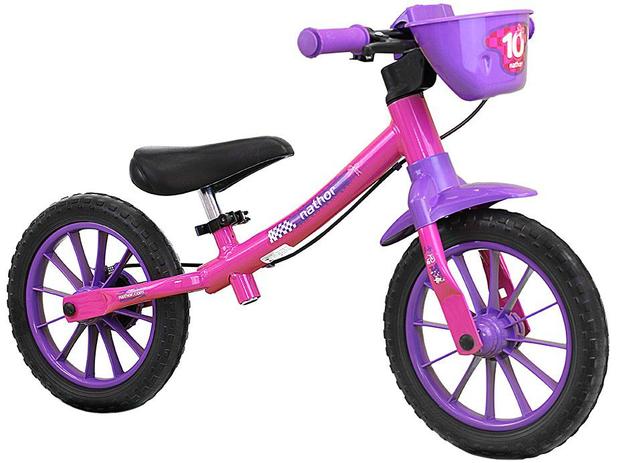 Bicicleta Infantil Aro 12 Nathor Balance Lilás - com Cesta Menor preço em Bicicleta Infantil Aro 12 Nathor Balance Lilás - com Cesta