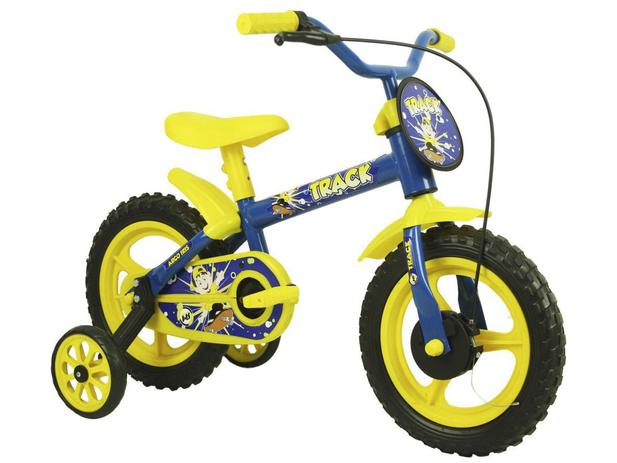 Bicicleta Infantil Aro 12 Track & Bikes Arco Íris - Azul e Amarelo com Rodinhas