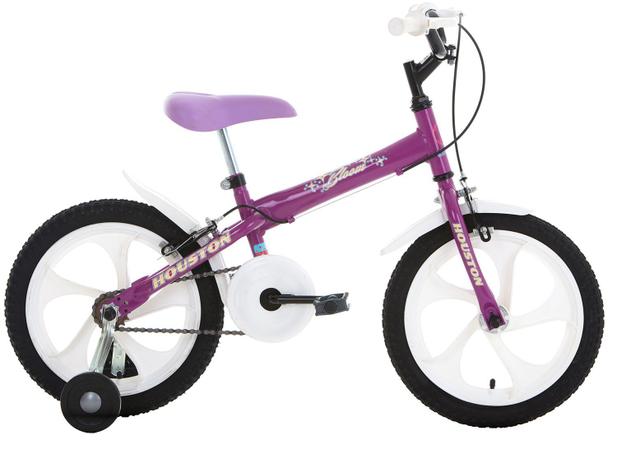 Bicicleta Infantil Aro 16 Houston Bloom Roxa - com Rodinhas Menor preço em Bicicleta Infantil Aro 16 Houston Bloom Roxa - com Rodinhas