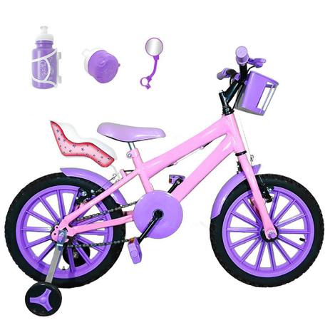 Bicicleta Infantil Aro 16 Rosa Bebê Kit Roxo C/ Cadeirinha Para Boneca - Flexbikes Menor preço em Bicicleta Infantil Aro 16 Rosa Bebê Kit Roxo C/ Cadeirinha Para Boneca - Flexbikes