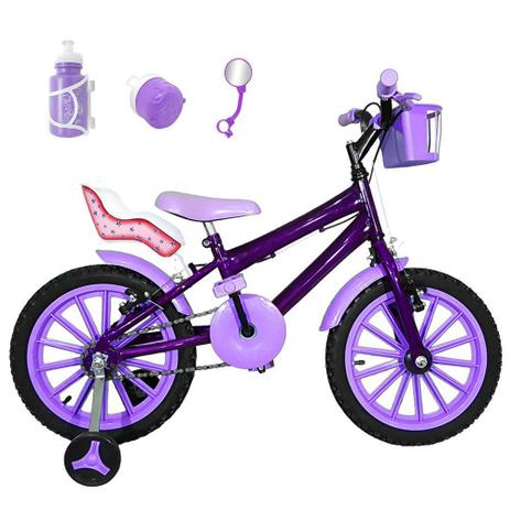 Bicicleta Infantil Aro 16 Roxa Kit Lilás C/ Cadeirinha Para Boneca - Flexbikes Menor preço em Bicicleta Infantil Aro 16 Roxa Kit Lilás C/ Cadeirinha Para Boneca - Flexbikes