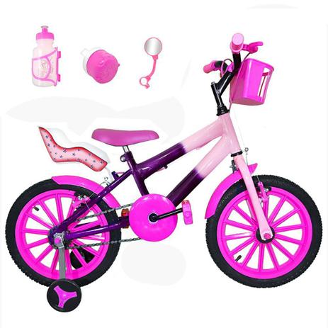 Bicicleta Infantil Aro 16 Roxa Rosa Bebê Kit Pink C/ Cadeirinha Para Boneca - Flexbikes Menor preço em Bicicleta Infantil Aro 16 Roxa Rosa Bebê Kit Pink C/ Cadeirinha Para Boneca - Flexbikes