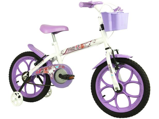 Bicicleta Infantil Aro 16 Track Bikes Pinky - Branco/Lilás com Rodinhas com Cesta Freio V-Brake Menor preço em Bicicleta Infantil Aro 16 Track Bikes Pinky - Branco/Lilás com Rodinhas com Cesta Freio V-Brake