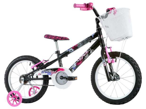 Bicicleta Infantil Aro 16 Track & Bikes Track Girl - Preto com Rodinhas com Cesta Freio V-Brake