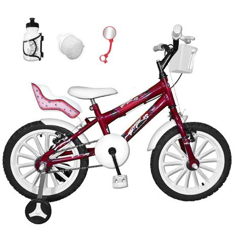 Bicicleta Infantil Aro 16 Vermelha Kit Branco C/ Cadeirinha Para Boneca - Flexbikes Menor preço em Bicicleta Infantil Aro 16 Vermelha Kit Branco C/ Cadeirinha Para Boneca - Flexbikes