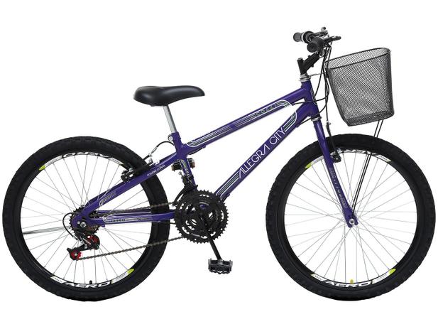 Bicicleta Infantil Aro 24 Colli Bike Allegra City - 21 Marchas Violeta com Cesta Freio V-break Menor preço em Bicicleta Infantil Aro 24 Colli Bike Allegra City - 21 Marchas Violeta com Cesta Freio V-break