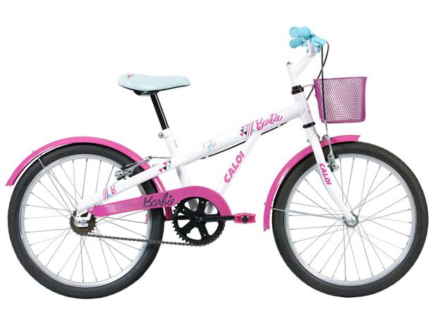 Bicicleta Infantil Barbie Aro 20 Caloi Branco - com Cesta Freio V-Brake