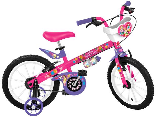 Bicicleta Infantil Disney Princesa Aro 16 - Bandeirante Pink com Rodinhas V-brake
