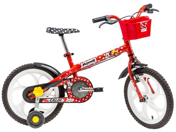 Bicicleta Infantil Minnie Aro 16 Caloi Vermelho - Com Rodinhas com Cesta