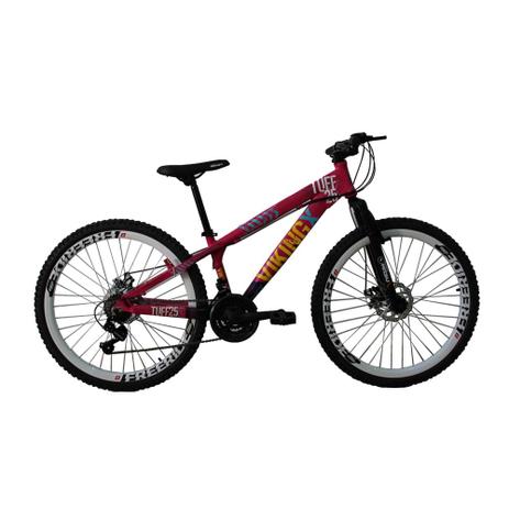 Bicicleta MTB Freeride TUFF25 Aro 26 Freio a Disco 21 Velocidades Cambios Shimano Rosa Roxo - Viking é boa?