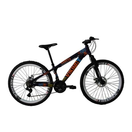 Bicicleta MTBFreeride TUFF25 Aro 26 Freio a Disco 21 Velocidades Câmbios Shimano Roxo Amarelo-Viking é boa?