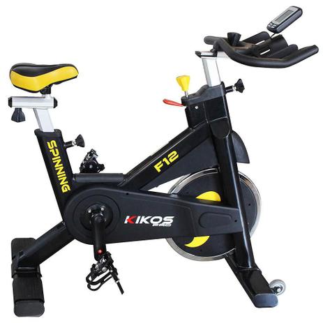 Bicicleta Spinning Pro F12i Preta E Amarela Kikos Menor preço em Bicicleta Spinning Pro F12i Preta E Amarela Kikos