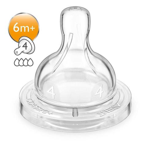 Bico Mamadeira Clássica+ Philips Avent - 2uni Tipo 4 - 6m+ Menor preço em Bico Mamadeira Clássica+ Philips Avent - 2uni Tipo 4 - 6m+