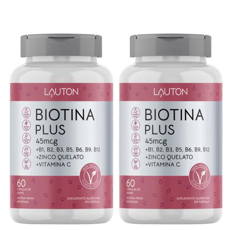 Biotina Concentrada com Vitaminas B + C + Zinco - Kit 2 Potes Lauton - Cabelo - Pele e Unha -