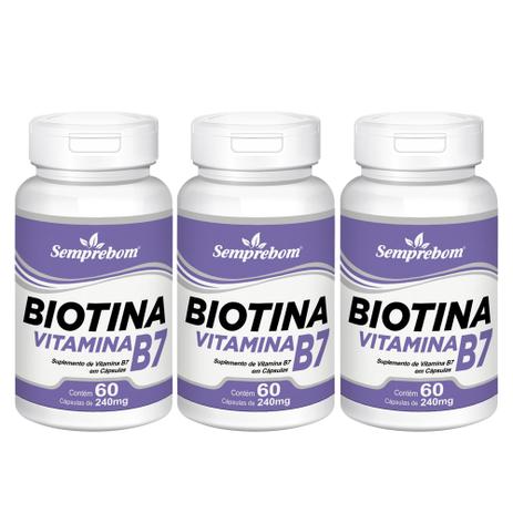 Biotina Vitamina B7 Semprebom 180 Cap. de 240 mg Menor preço em Biotina Vitamina B7 Semprebom 180 Cap. de 240 mg