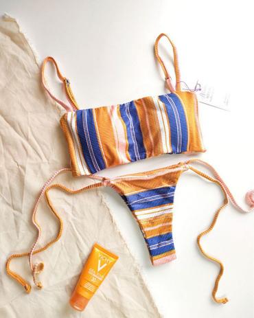 Conjunto Biquíni Cortininha C Bojo Calcinha Amarrar na Lateral