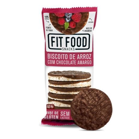 Biscoito de arroz com chocolate amargo 70g fit food Menor preço em Biscoito de arroz com chocolate amargo 70g fit food