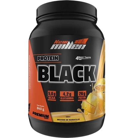 Black whey protein (840g) sabor mousse de maracujá - new millen Menor preço em Black whey protein (840g) sabor mousse de maracujá - new millen