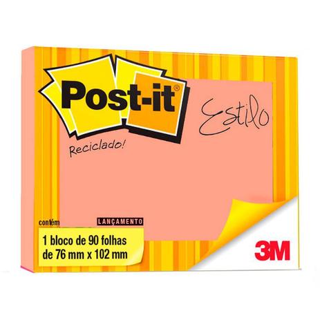 Bloco Adesivo Post-it 3M 657 76x102mm Reciclado Damasco Menor preço em Bloco Adesivo Post-it 3M 657 76x102mm Reciclado Damasco