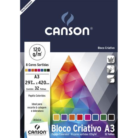 Bloco Criativo Canson Estudante 8 Cores 120 g A3 032 Fls 66667161 Menor preço em Bloco Criativo Canson Estudante 8 Cores 120 g A3 032 Fls 66667161