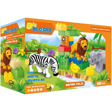 Bloco De Montar 25 Pecas Big Blocks Safari Feliz 2610 - Beeme Menor preço em Bloco De Montar 25 Pecas Big Blocks Safari Feliz 2610 - Beeme