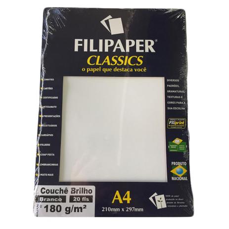 Bloco Papel A4 Couchê Brilho 180g 20 folhas Branco Filipaper - Filiperson Menor preço em Bloco Papel A4 Couchê Brilho 180g 20 folhas Branco Filipaper - Filiperson