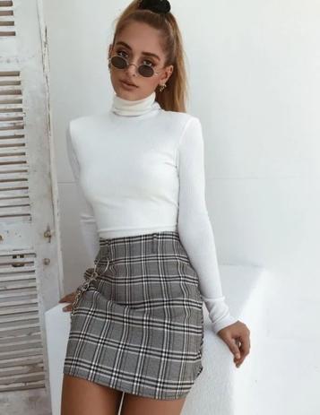 blusa feminina canelada manga longa gola alta