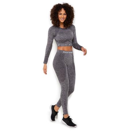cropped manga longa cinza