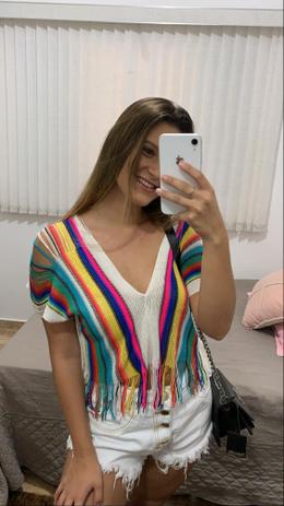 blusa tricot com franja
