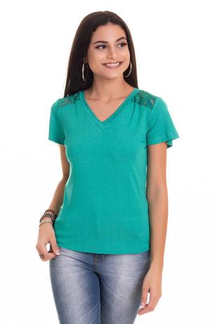 Blusa em Malha Decote V com Detalhes em Renda Ombro e Costas - Serena Menor preço em Blusa em Malha Decote V com Detalhes em Renda Ombro e Costas - Serena