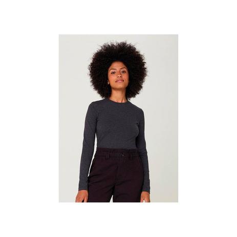 blusa feminina básica manga longa em algodão e elastano