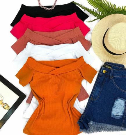 Blusa ombro a ombro com decote v Clearance