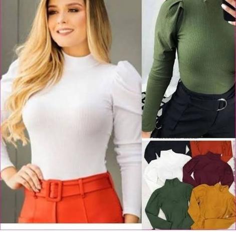 blusa feminina canelada manga longa