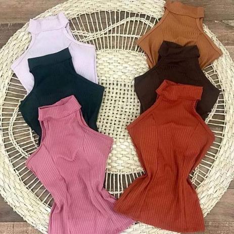 Blusa feminina malha canelada gola alta manga cavada com bojo - moda filo Menor preço em Blusa feminina malha canelada gola alta manga cavada com bojo - moda filo