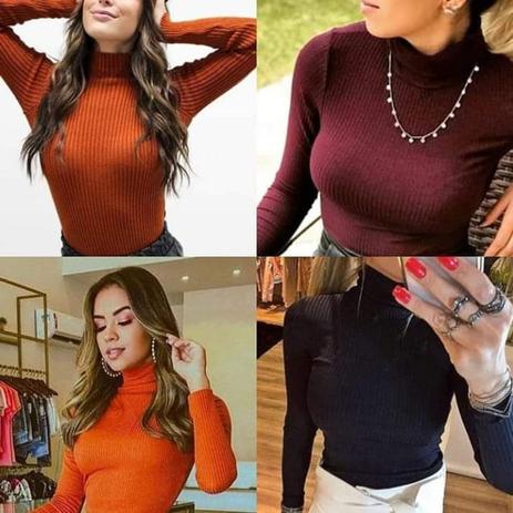 blusa feminina manga longa canelada