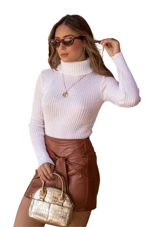 Blusa de frio canelada gola alta Clearance