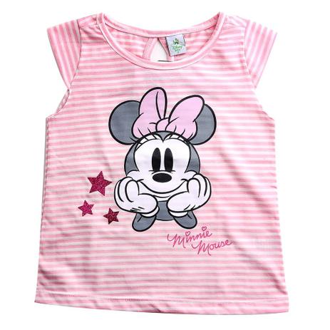 Menor preço em Blusa Infantil - Manga Curta - Minnie Mouse - Branco e Rosa - Algodão e Poliéster - Disney