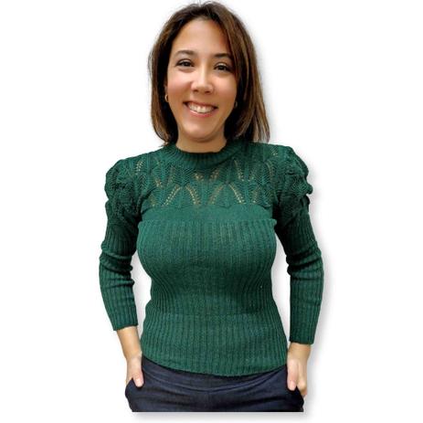 blusa manga longa em tricô bufante lisa