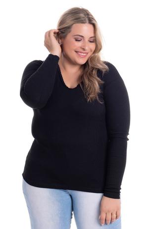 blusa canelada manga longa plus size