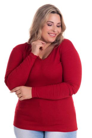 blusa canelada manga longa plus size