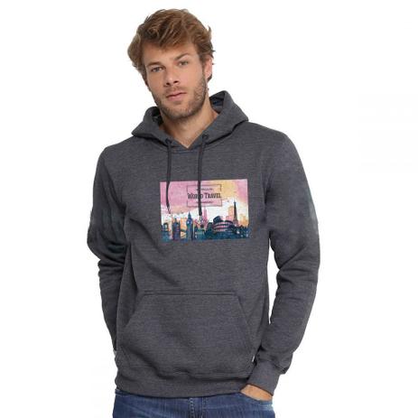 Blusa Moletom Capuz Bolso Canguru Chumbo Estampado ”Word Travel” - Clik da moda Menor preço em Blusa Moletom Capuz Bolso Canguru Chumbo Estampado ”Word Travel” - Clik da moda