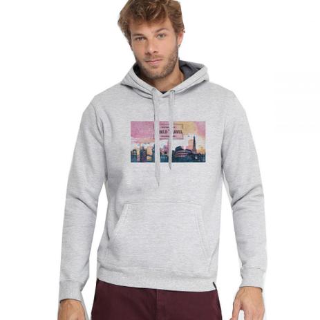 Blusa Moletom Capuz Bolso Canguru Cinza Claro Estampado ”Word Travel” - Clik da moda Menor preço em Blusa Moletom Capuz Bolso Canguru Cinza Claro Estampado ”Word Travel” - Clik da moda