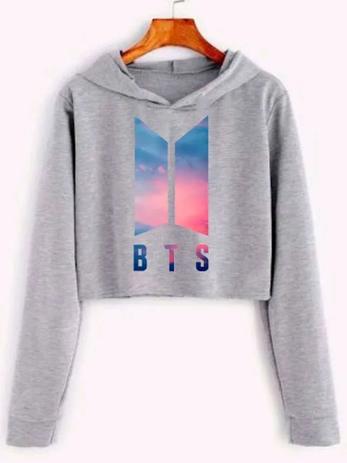 Blusa Moletom Cropped Bts Dna Logo V Jimin Cinza (P) - Meraki Collection - Moletom / Blusão Infantil - Magazine Luiza