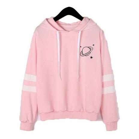 Blusa Moletom Flanelado Planeta Unissex Capuz Rosa Listras - Iza Tonelli - Moletom / Blusão Feminino - Magazine Luiza