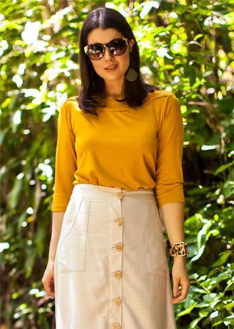 blusa mostarda feminina